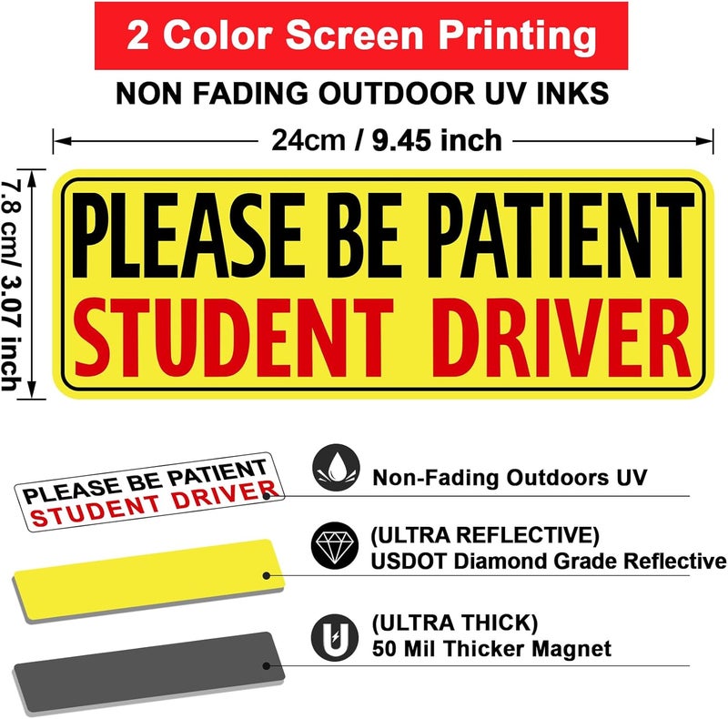 psler Student Driver Magnet for Car, be Patient Student Driver Magnet Boys and Girls New Student Driver Sticker Safety Warning Reflective Signs Reusable Movable 4 Pcs - Image 2